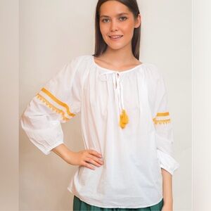 J. Crew Raglan Popover Top with Embroidered Trim